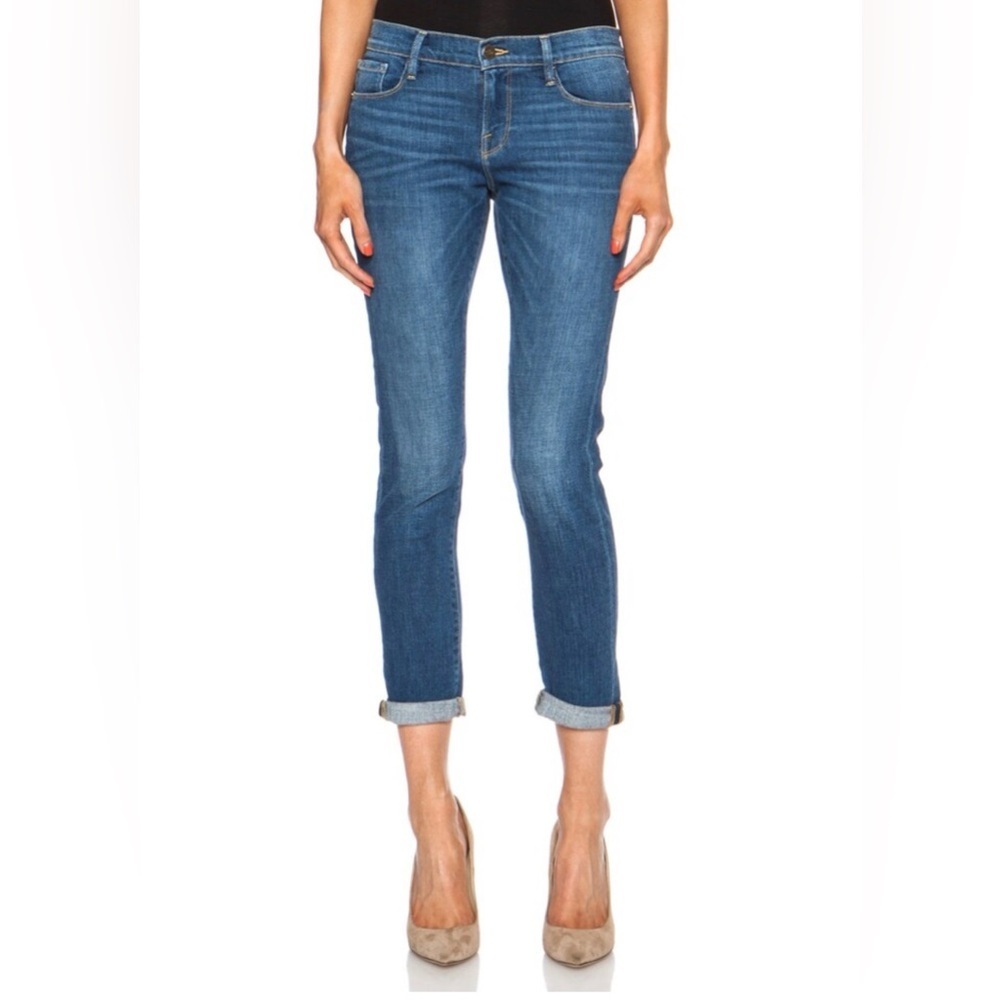 FRAME Le Garçon Low Rise Slim Straight Denim Jeans Amoroso Wash 25 W 27 L Ankle